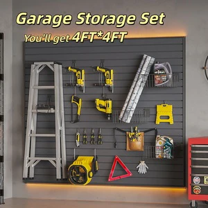 4FT*4FT WPC Garage Wall Panel Set Heavy Duty Storage Slatwall with Multi Purpose Hooks High Load Garage Organizer System