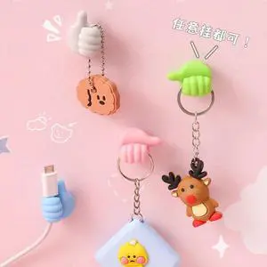 Multifunctional Hole-free Hook Data Cable Storage Holder Cute Creative Thumb Hook/silicone Thumb Wall Hook