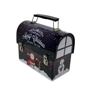 Food Grade Large Metallic Printing Christmas Cake Storage Tins Empty Cookie Tins With Handle