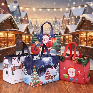 Practical Christmas Gift Storage Bag Wipeable Non-Woven Exterior with Reinforced Handles Perfect for Storing Holiday Decorations