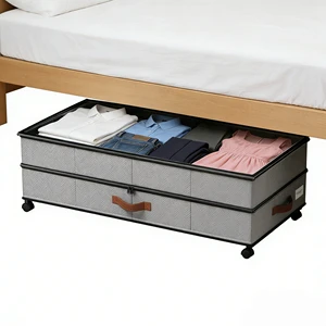 Authentic Underbed Storage Box with Wheels, Foldable Storage Box with Clear Window, Zippered Underbed Storage for Clothes Shoes