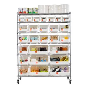 7-Tier Rolling Steel Wire Shelving System 26 Organizer Bins Mobile Tool Bin Rack Storage with Wheels for Garage Shelves