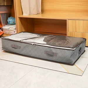 Under Bed Quilt Storage Bag Grey Rectangle Foldable Bedroom Organization Storage Box For Cotton Quilt And Clothing