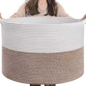 Wholesale Cotton Rope Woven Storage Basket Large Household Foldable Laundry Basket Round Fabric Toy Storage