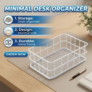 Modern Square Iron Wire Mesh Multifunction Storage Basket for Cosmetic Desktop Snack Bathroom Use