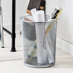 Office Portable Black Wire Mesh Paper Waste Basket Trash Bin