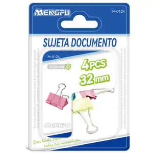 Mengfu Colorful 32mm Binder Clips 4pcs Pack Steel & PP Model M-0124 China for Office/School Use