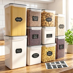 Clear 10 Piece Set Food Storage Containers Modular Stackable Bins Space Saving Kitchen Canister Set For Bulk Grain Pantry