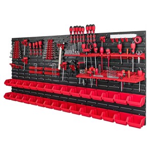 Plastic Storage Bin for Garage 1728x780mm Pegboard Wall Organizer, Storage System With 30 Red Stackable Boxes