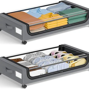 Multipurpose Shoes Clothes Organizer Underbed Storage Containers Space Saving Rolling Drawers Under Bed Storage With Wheels