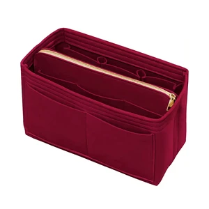 2024 New Design OEM Dark Red Multi Pockets Bag Make up Storage Organizer Cosmetic Travel Bag With Zipper