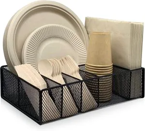 Customized Kitchen Metal Iron Wire Mesh Utensil Storage Basket Disposable Tableware Organizer Caddy