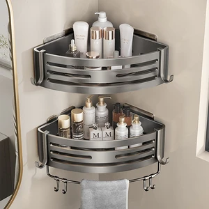 Gunmetal Gray Bathroom Corner Shelf, No-Drill Wall-Mounted Storage Rack For Toilet And Washbasin