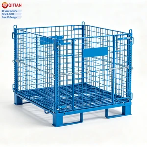 Fulfillment Center Wire Mesh Storage Cage 80% Space Saving Foldable Blue Metal Mesh Bin For Fast-moving Goods Sorting