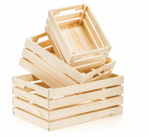Modern Country Eco-Friendly Polished Set of Three Wholesale Wooden Decorative Storage Crate Box