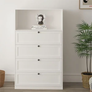 White 4-Drawer Steel Storage Cabinet Modern Freestanding Dresser for Apartment Living Room & Office