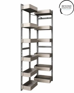 Champagne Gold Aluminium Kitchen Pantry Unit Organizer Storage Basket Cabinet Kitchen Accessory Soft Closing Sliding Pantry Unit