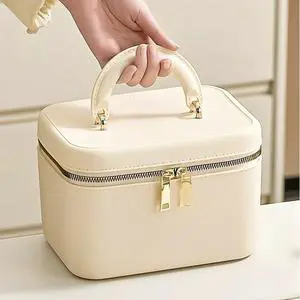 GREENSIDE Round Bucket Cosmetic Bag Handbag Jewelry Storage Box with Compartments High-end Round Bucket Toiletry Bag