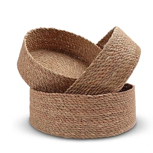 Storage Basket Weaving Basket Sorting Straw Cosmetics Storage Table Wicker Woven Basket Round Storage Box