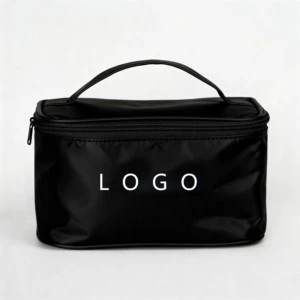 Sleek Black Polyester Reusable Waterproof Cosmetic Case Zipper Spacious Organized for Professional Makeup Artists Travel Custom