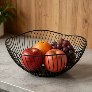 Stylish Wavy Metal Fruit Bowl Tabletop Wire Mesh Storage Fruit Basket Decorative Metal Storage Bowl For Kitchen