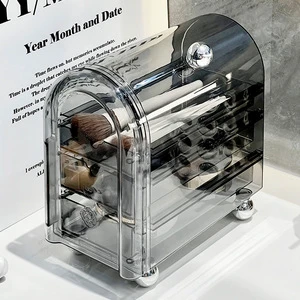 Desktop Plastic Rectangle Cosmetic Storage Box with Transparent Drawer Organizer for Lipstick Cushion Eyeshadow Skincare