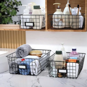 SenErShuo Sustainable Modern Single Tier Cast Iron Square Metal Wire Baskets 6L Capacity for Kitchen Organization Tool Storage