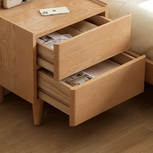 Solid Oak Nightstand Modern Bedside Table With 2 Drawers Wooden Bedroom Storage Cabinet