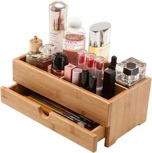 Bamboo Cosmetic Makeup Storage Organizer Bathroom Countertop Display Case