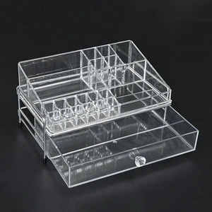 Wholesale OEM Clear Acrylic Cosmetic Organizer Box Multi-Functional Lipstick Rack Square Makeup Storage with Plastic Drawers