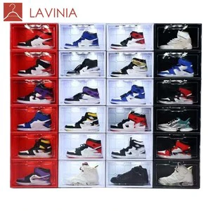Lavinia Transparent Acrylic Shoe Box Clear Drop Front Shoe Storage Bin Magnetic Drawers Injection PE Stackable Sneaker PP Bins