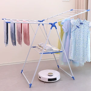 Multifunctional Foldable Wing Type Laundry Drying Rack Space Saving Clothes Airer with Shoe Shelf for Indoor Balcony Use