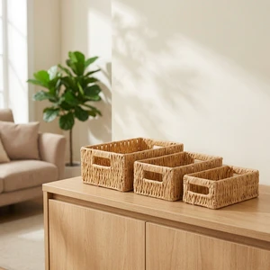 Eco-friendly SET 3 Paper Rope 100% Hand Woven Storage Basket with Handles