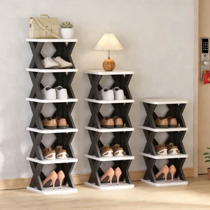 Narrow Plastic Vertical Folding Shoe Rack Organizer Freestanding Corner Shoe Holder Storage Entryway Closet Stackable Bag