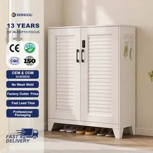 Modern Steel Shoe Storage Cabinet With Louvered Doors Ventilated Footwear Organizer for Entryway Hallway Apartment Home Entrance