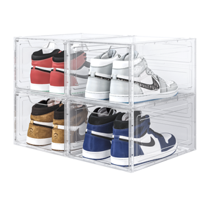 Plastic Transparent Shoe Box Storage Drop Front Shoe Storage Box With Magnetic Door