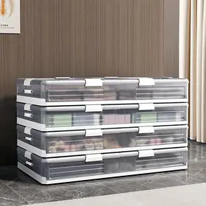 Foldable Drawer Rolling Under Bed Storage Clothing Organizer Containers With Wheels