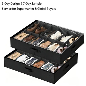Custom Factory 12-grid Under-bed Storage Box, Dust-proof Shoe Cabinet, Transparent Foldable Storage Divider Organizer Box