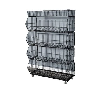 5-Tier Light Duty Metal Wire Basket Display Rack with Powder Coated Finish 60L Capacity for Supermarkets & Snack Stands