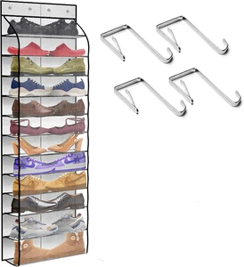 Wholesale 12 Pocket Over The Door Shoe Organizer Folding Reusable Breathable Large Mesh Multifunctional Hanging Storage Home Use