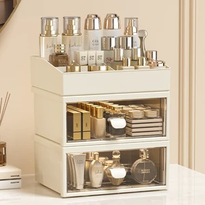3 Layer Office Stationery Bedroom Lipstick Jewelry Storage Case Desktop Makeup Organizer Plastic Skin Care Cosmetic Storage Box
