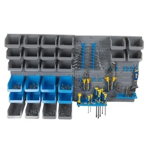 43pcs Organizer Kit Wall Mounted Plastic Storage Box Pegboard Storage Rack with Blue Bins and Hooks