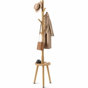 Clothes Rack Coat with Tray Freestanding Bamboo Rack for Home Coat Storage Shelf Rack