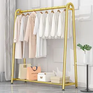 Factory Wholesale Luxury Gold Metal Garment Rack Heavy Duty Freestanding Clothes Display Rack For Boutique Bedroom Coat Storage