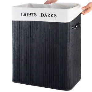 Collapsible Bamboo Laundry Hamper Durable Foldable Basket With Removable Compartments For Home Clothing Storage