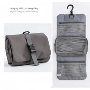 Men's Polyester Business Travel Toiletries Storage Bag Fashion Style Buckle Folding Cosmetic Bag with Zipper Closure