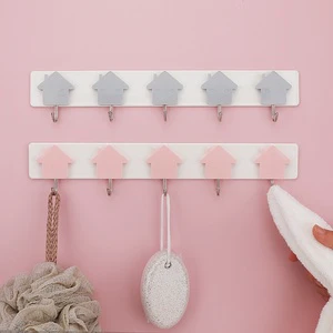 Creative Thickened Acrylic Adhesive Wall Hook Cabin-Shaped Row Hooks Bedroom Stereo Heart-Shaped Five-Link Wall Hook for Clothes