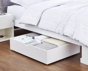 Sturdy Wood Rolling Bamboo Under Bed Storage Containers with Large Dust Bag