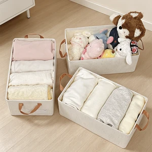 Fabric Storage Box Lid Cotton Linen Clothes Storage Bins Foldable Organizer Modern Design Large Capacity Portable for Bedroom