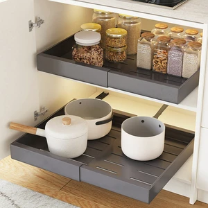 Expandable Cabinet Drawers Pull Out Drawer Cabinet Adhesive Organizer Slide Out Storage Rack for Kitchen Pantry Bathroom Home